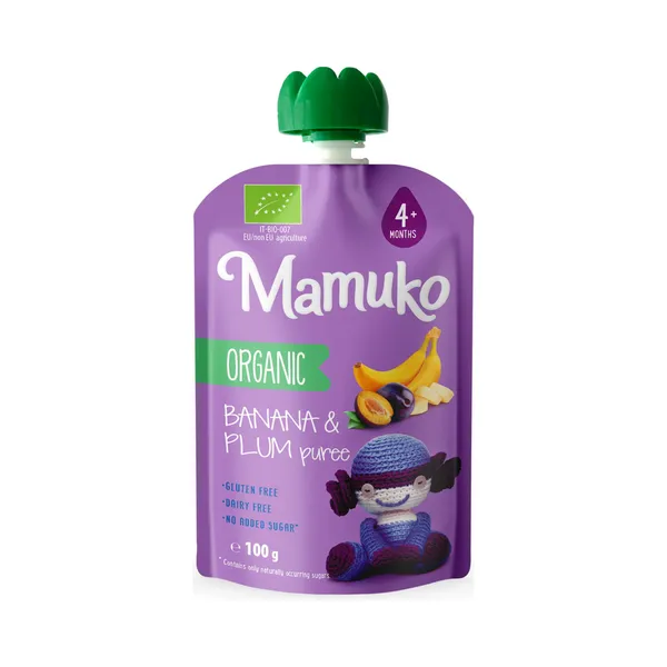 Banaani ja ploomipüree Organic 4+, MAMUKO, 100 g