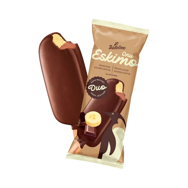 Banaani- ja šokolaadi-koorejäätis glasuuris, ONU ESKIMO, 90 g