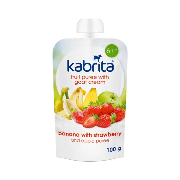 Banaani, maasika ja õunapüree kitsepiimaga 6k, KABRITA, 100 g