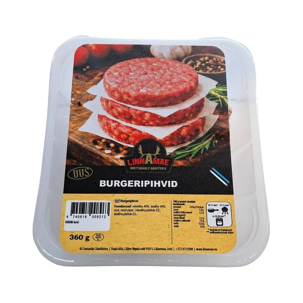 Burgeripihvid (80g), LINNAMÄE LIHATÖÖSTUS, 360 g