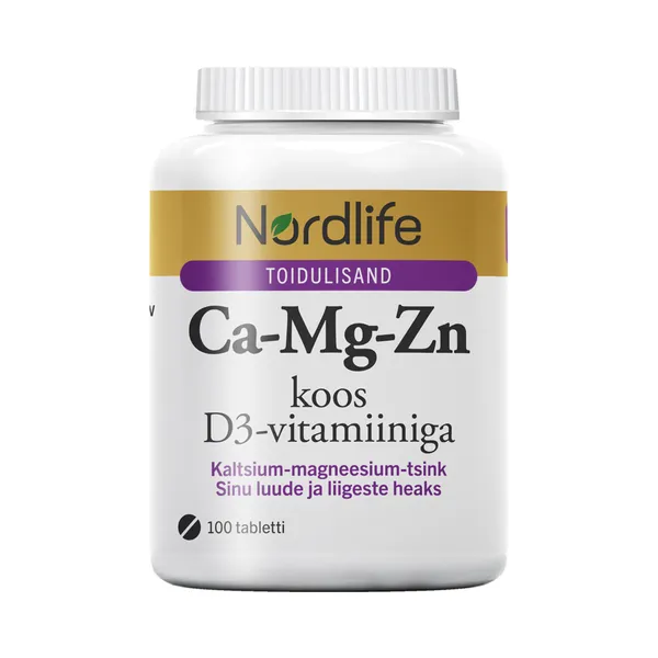 Ca-Mg-Zn D3-vitamiiniga tabletid N100, NORDLIFE, 130 g