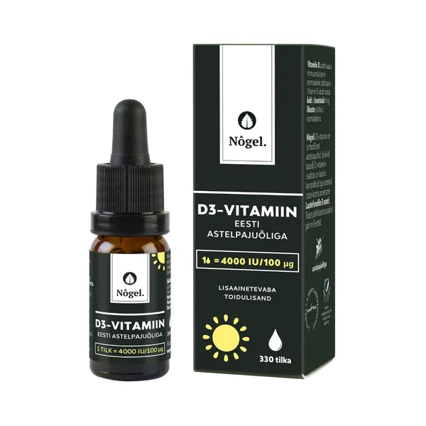 D3-vitamiin Eesti astelpajuõliga 4000 IU, NÔGEL, 10 ml