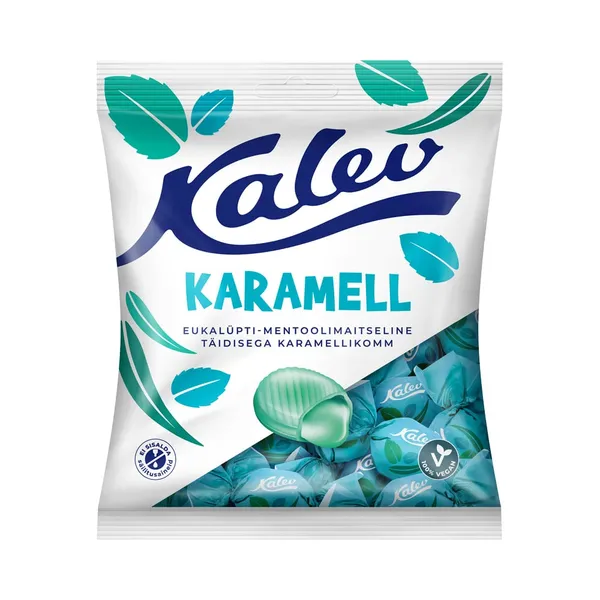 Eukalüpti-mentoolimaitseline täidisega karamell, KALEV, 120 g