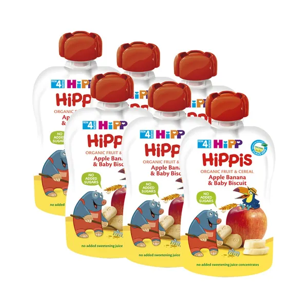 HULGI Hippis õuna-banaanipüree beebiküpsistega BIO, 6tk, HIPP, 6 x 100g