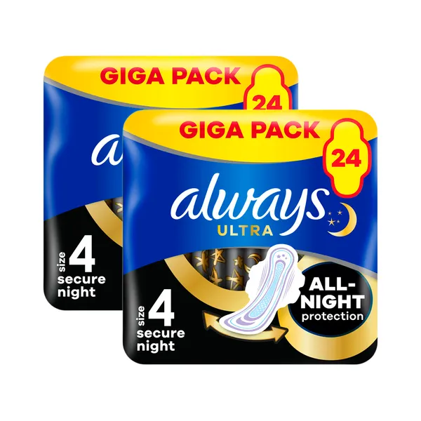 HULGI Hügieenisidemed Ultra Secure Night Quattro 2tk, ALWAYS, 2 x 24tk