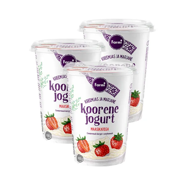 HULGI Koorene jogurt maasikatega 3tk, FARMI, 3 x 400g