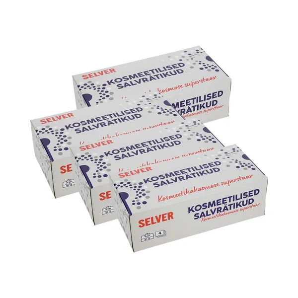 HULGI Kosmeetilised taskurätikud 4-kihiline 4tk, SELVER, 4 x 90 tk