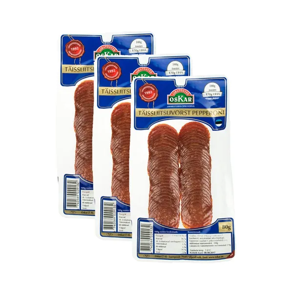 HULGI Pepperoni täissuitsuvorst 3tk, OSKAR, 3 x 80g