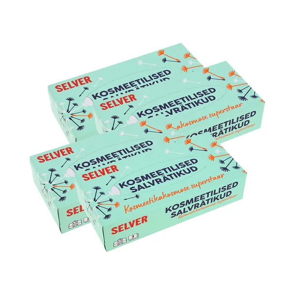 HULGI Salvrätikud karbis 3- kihiline 4pk, SELVER,  4 x 90 tk