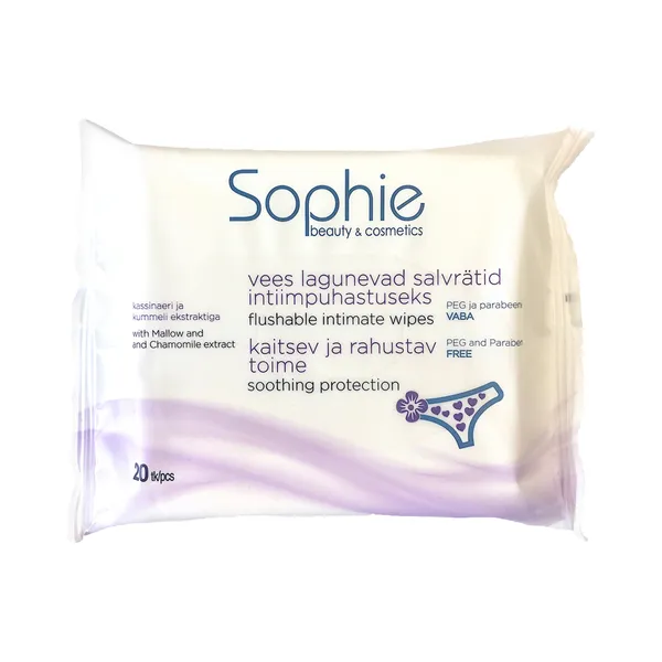 Intiimpuhastuse salvrätid, vees lagunevad, SOPHIE, 20 tk