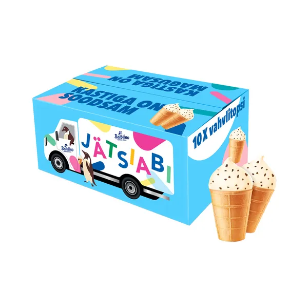 Jätsiabi Koorejäätis šokolaaditükkidega vahvlitopsis, BALBIINO, 650 g