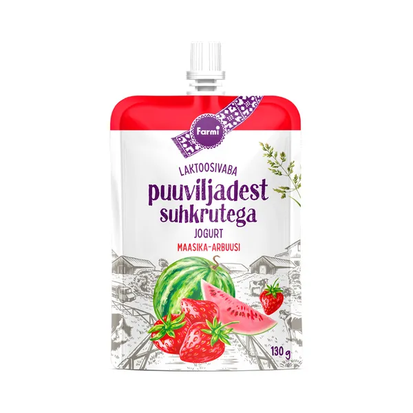 Jogurt maasika-arbuusi puuviljadest suhkrutega laktoosivaba, FARMI, 130 g
