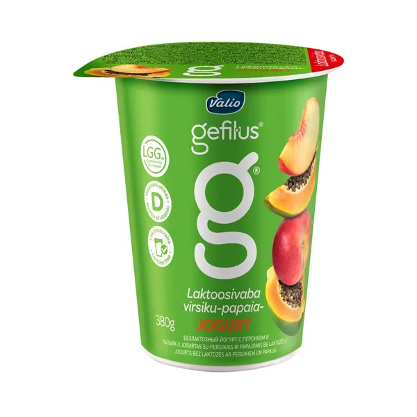 Jogurt virsik-papaia 2% laktoosivaba, VALIO GEFILUS, 380 g