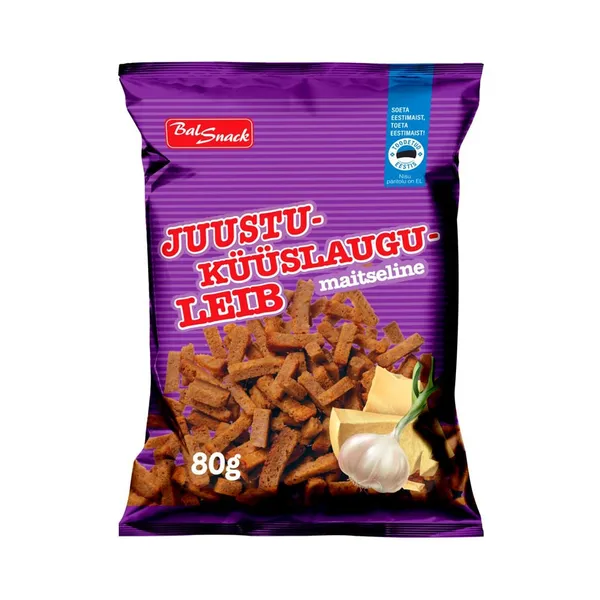 Juustu- ja küüslaugumaitseline leib, BALSNACK, 80 g