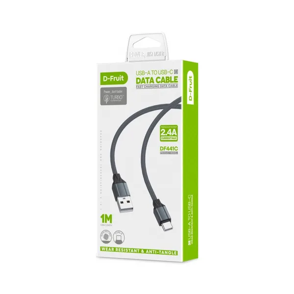 Kaabel USB-A - USB-C 1m, hall (DF441C), D-FRUIT, 1 tk