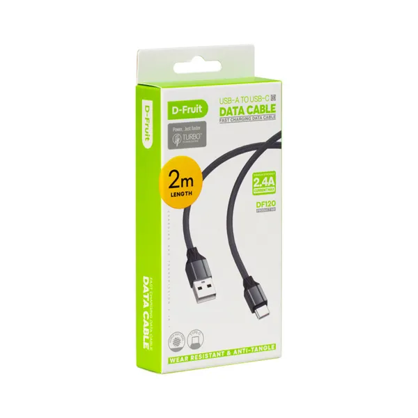 Kaabel USB-A - USB-C 2m, hall, D-FRUIT, 1