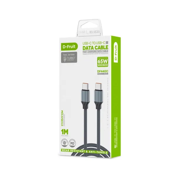 Kaabel USB-C - USB-C 1m, hall (DF440C), D-FRUIT, 1 tk