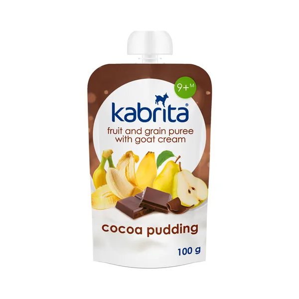 Kakaopuding puuvilja, tervailja ja kitsepiimakreemiga 9k, KABRITA, 100 g