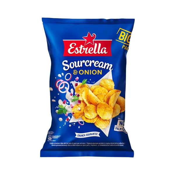 Hapukoore- ja sibulamaitselised sakilised ESTRELLA kartulikrõpsud 180 g