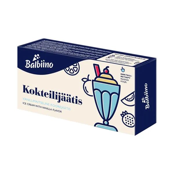 Kokteilijäätis, Vanillimaitseline koorejäätis, BALBIINO, 480 g