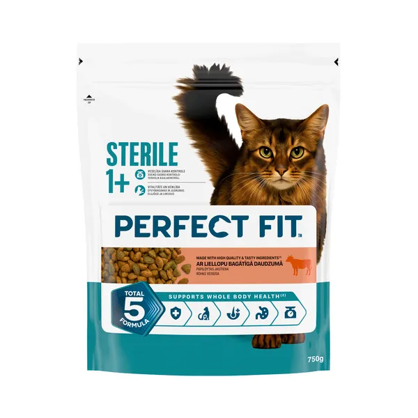 Kuivsööt steriliseeritud kassidele veiselihaga, PERFECT FIT, 750 g