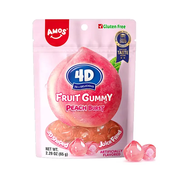 Kummikommid virsikuga, 4D, 65 g