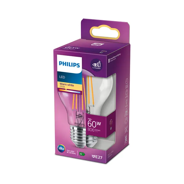LED lamp A60 7W E27 806lm filament, PHILIPS, 1 tk