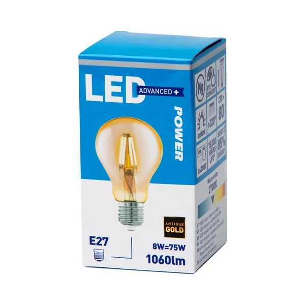 LED lamp GLS filament 8W E27 1060lm, POWER, 1 tk