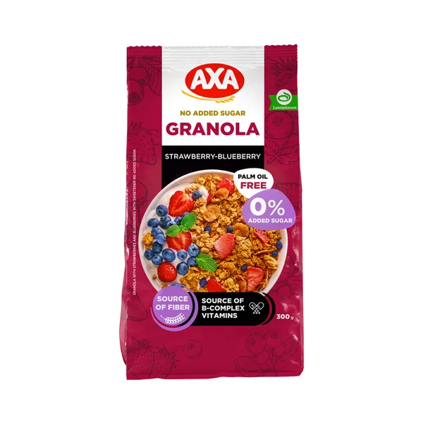 Maasika-mustika granola ilma lisatud suhkruta, AXA, 300 g