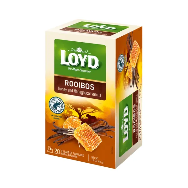 Maitsestatud punane tee LOYD, mee ja vaniljega 20 x 2g, kahekambriline teekott