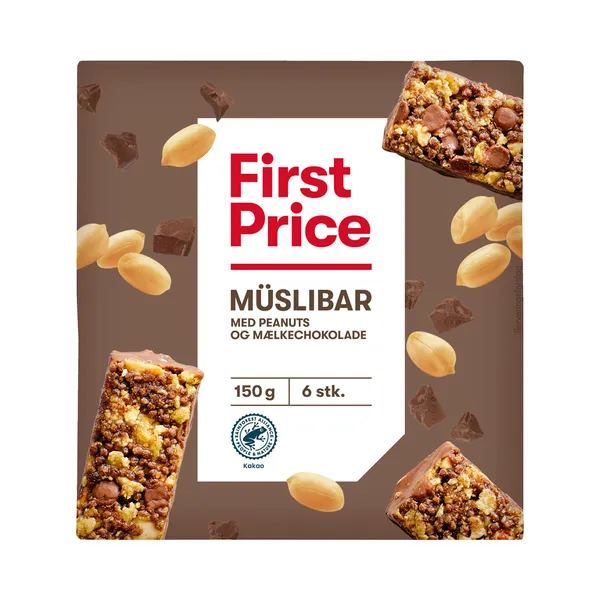 Müslibatoon piimašokolaadi ja pähklitega, FIRST PRICE, 150 g