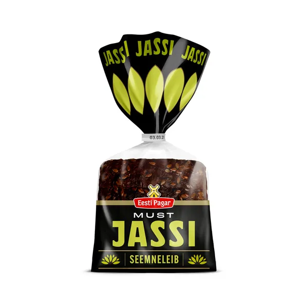 Must Jassi seemneleib 1/2 viilutatud, EESTI PAGAR, 310 g