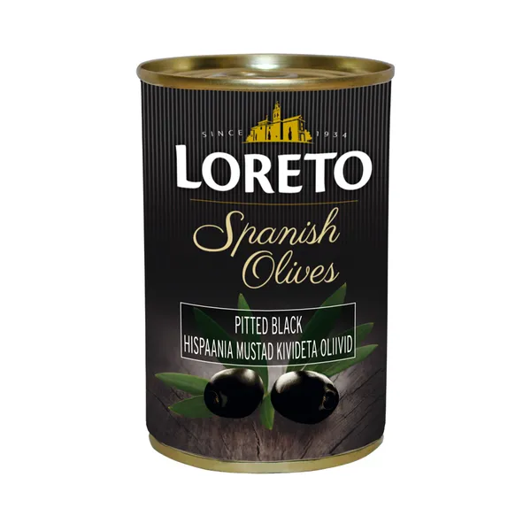 Mustad kivideta oliivid, LORETO, 300 g bruto