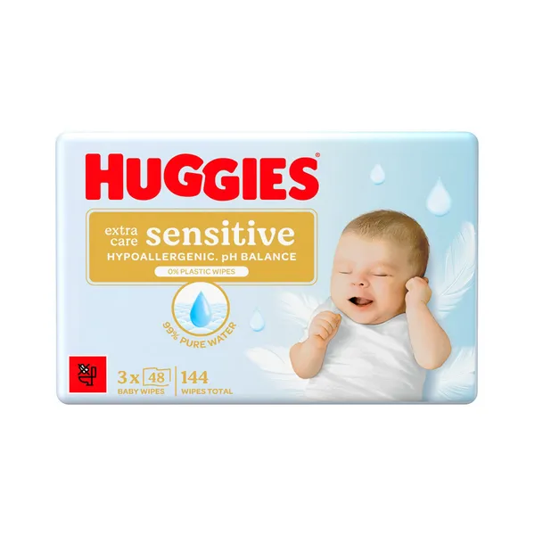 Niisked salvrätikud Extra Care Sensitive 3x48tk, HUGGIES, 144 tk