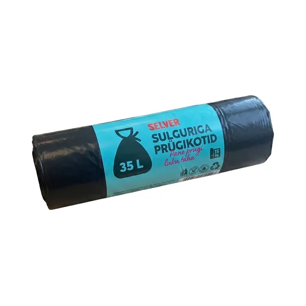 Nööritav prügikott LD 35l, SELVER, 15 tk