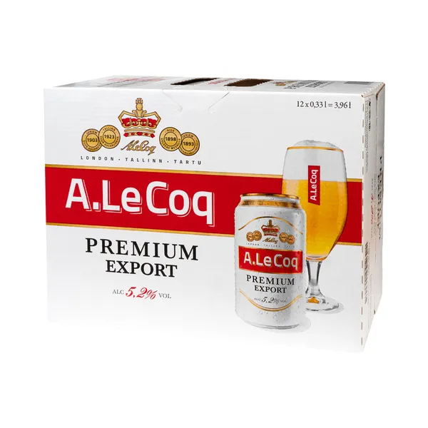 Õlu Premium Export 12-kohver, A. LE COQ, 12 x 330 ml