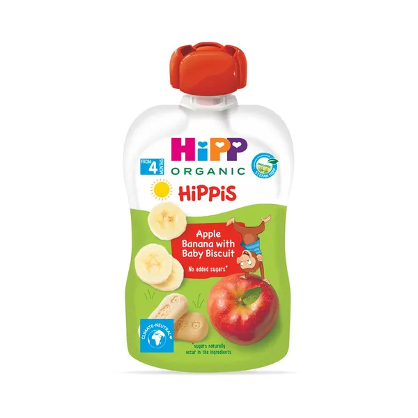 Õuna-banaanipüree beebiküpsistega mahe 4+, HIPP, 100 g