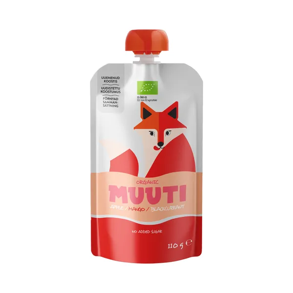 Õuna-mango-mustasõstrapüree 6+, mahe (rebane), MUUTI, 110g