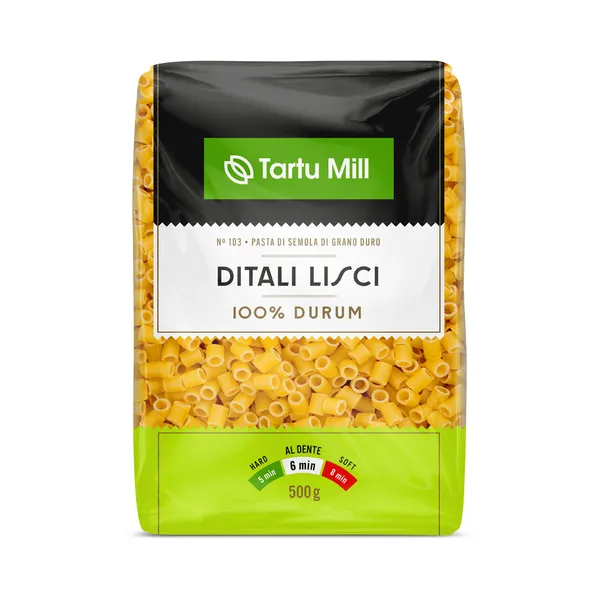 Pasta durum Ditali Lisci, TARTU MILL, 500 g