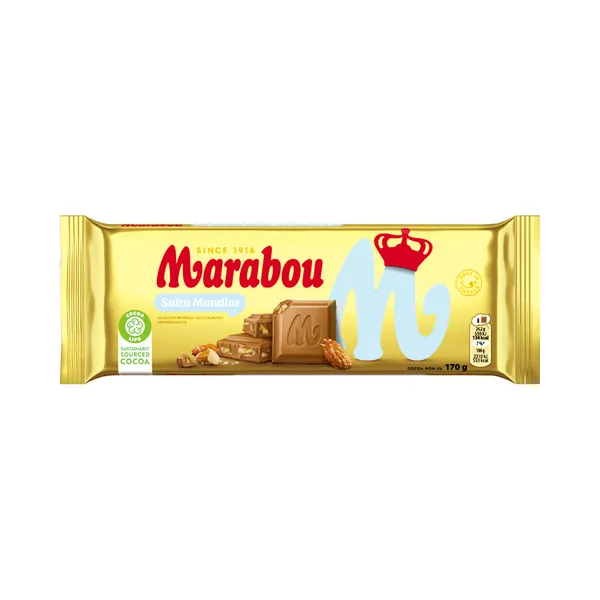 Piimašokolaad  soolamandliga, MARABOU, 170g