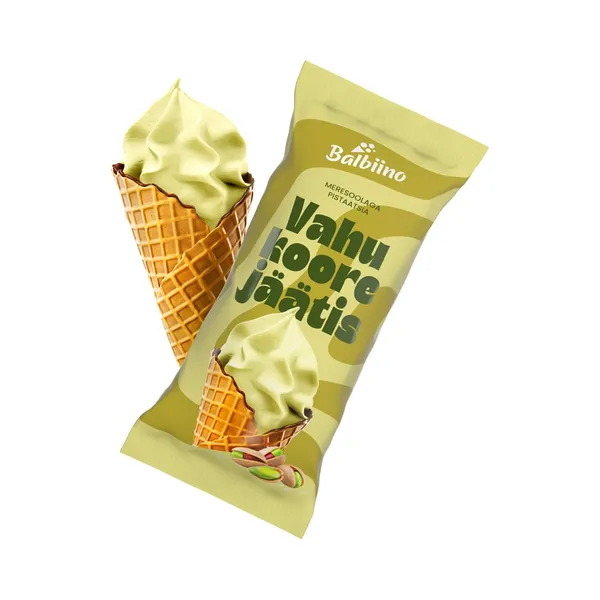 Pistaatsia-vahukoorejäätis meresoolaga vahvlikoonuses, BALBIINO, 85 g
