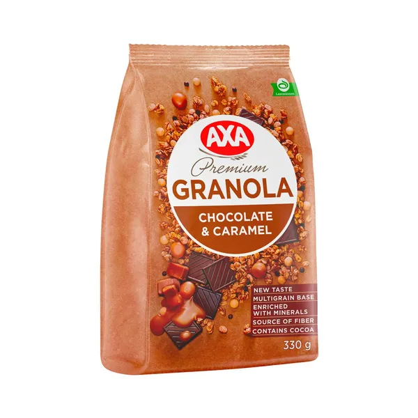 Premium müsli šokolaadi ja karamelliga, AXA, 330 g