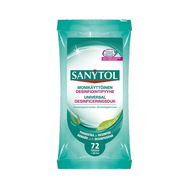 Puhastuslapid desinfitseeriv niisutatud universaalsed, SANYTOL, 72 tk