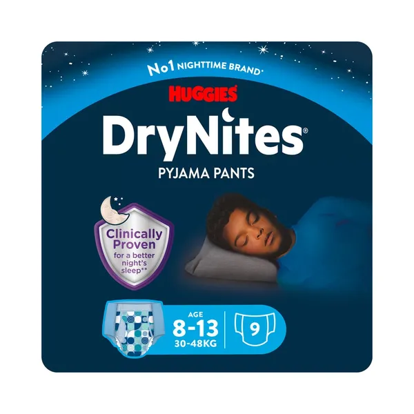 Püksmähkmed Dry Nites poistele 30-48 kg, HUGGIES, 9 tk