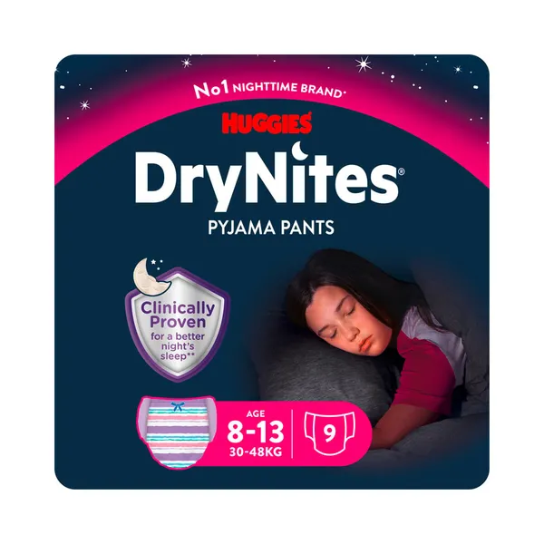 Püksmähkmed Dry Nites tüdrukutele, HUGGIES, 30-48kg/9 tk