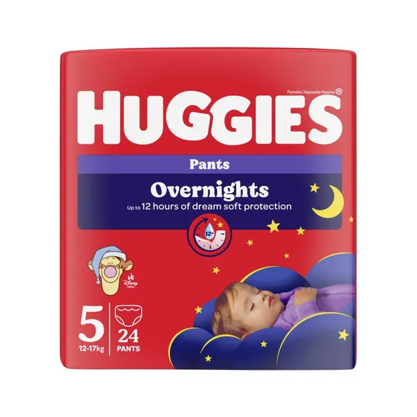Püksmähkmed Overnights 5 12-17kg, HUGGIES, 24 tk