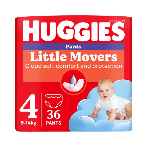 Püksmähkmed Pants Little Movers 4 Boy 9-14kg, HUGGIES, 36 tk