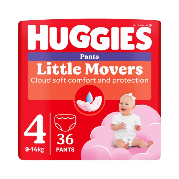 Püksmähkmed Pants Little Movers 4 Girl 9-14kg, HUGGIES, 36 tk