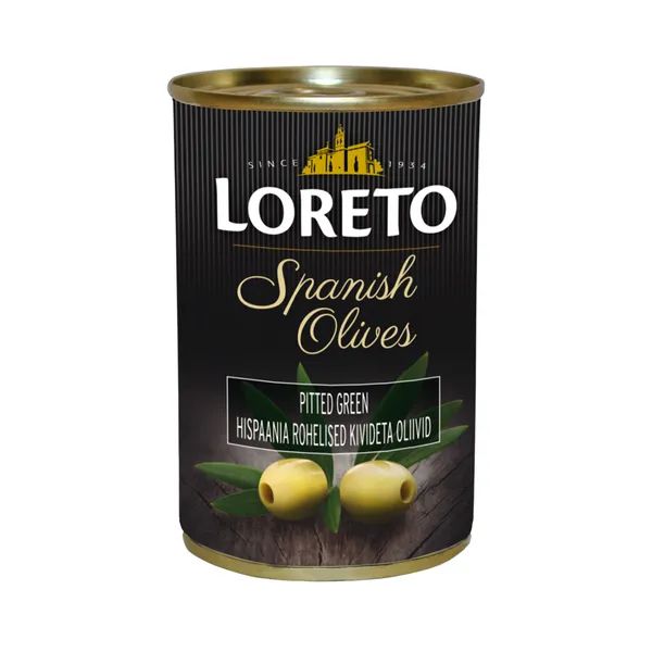 Rohelised oliivid kivideta, LORETO, 300 g bruto