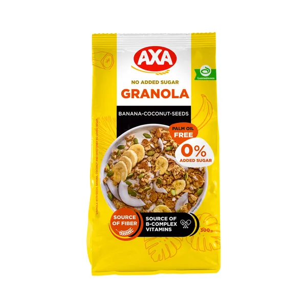 Seemnete-banaani-kookose granola ilma lisatud suhkruta, AXA, 300 g